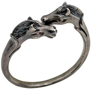 Hermes Chevalhos Bangle Horse Motif Bracelet Metal Silver